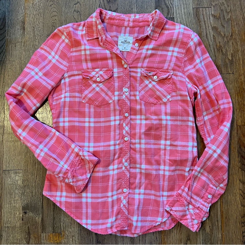 Hollister Pink Plaid Button-Down Shirt Womens Medium